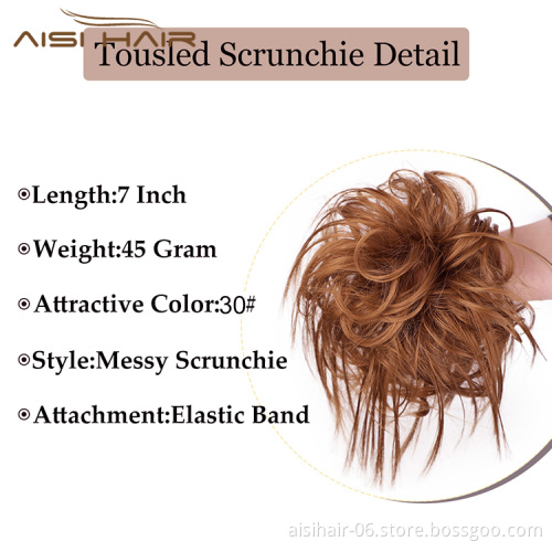 Aisi Hair Synthetic Donut Brown Chignon Curly Bun Pad Chignon Elastic Band Ribbon Ponytail Rope Rubber Hair Extension For Women